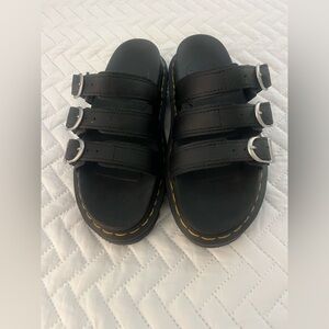 Dr. Martens Black Triple-Strap Sandals with Yellow Stitching